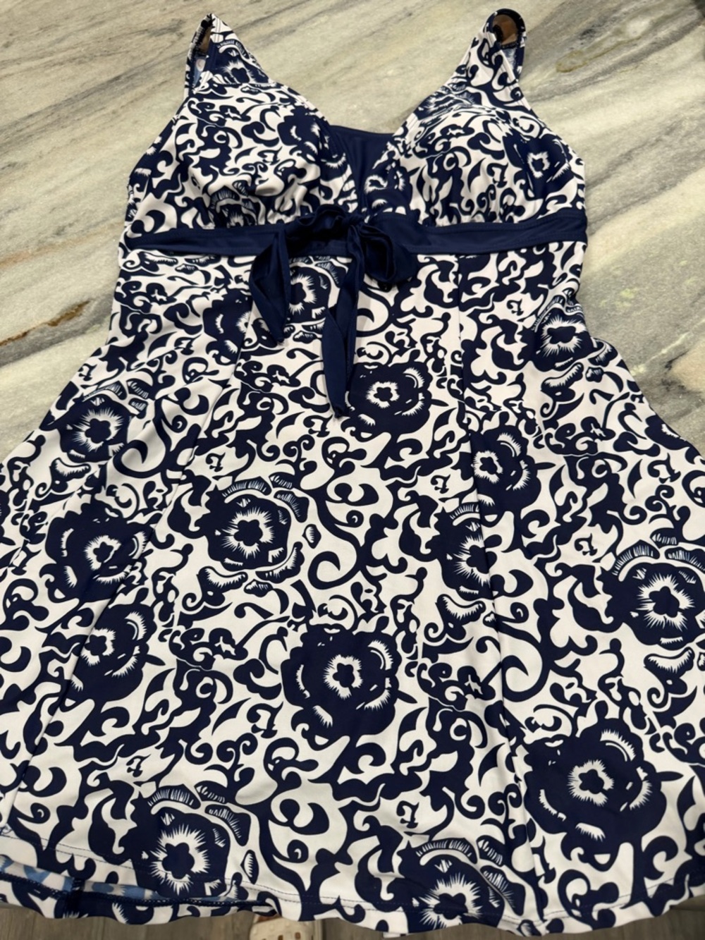 Navy and White Floral Swimdress